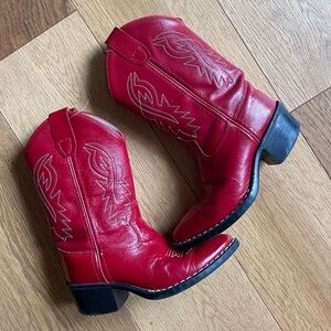 Kids Red Leather Western Cowboy Boots